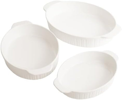 Glad Baking Dish Set, 3pc - Oval Stoneware Casserole Dishes for Oven and Microwave - Nesting Bakeware Set with Handles (11.5'', 10'', and 8.5''), Dishwasher Safe
