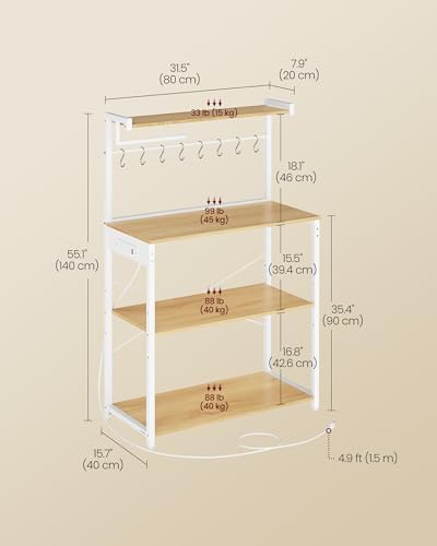 VASAGLE 4-Tier Kitchen Bakers Rack with Power Outlet, 31.5-Inch Wide