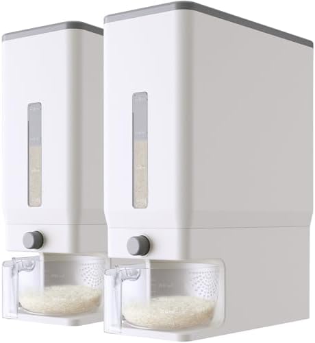 Lifewit Rice Container 29 Lbs, One-Press Dispenser, White 2 Packs