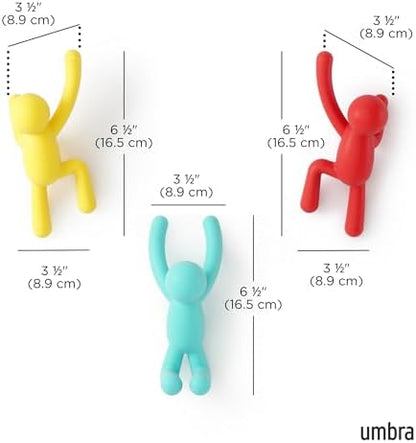 Umbra Buddy Wall Hooks, Wall Mount Coat Hooks, Set of 3, Multi-Color