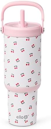 Ello Oasis Go+ 26oz Insulated Stainless Steel Tumbler with Straw, Cherries