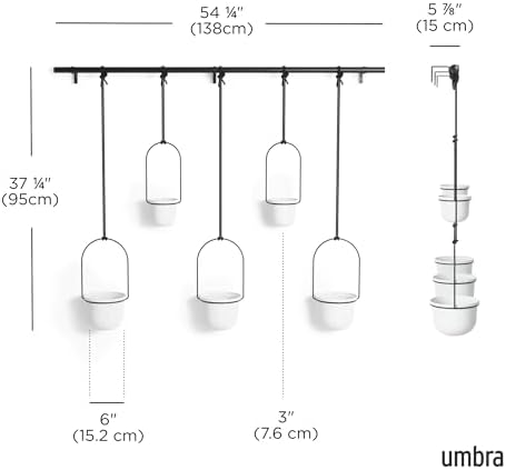Umbra Triflora Hanging Planter, Window Herb Garden, Set of 5, White/Black