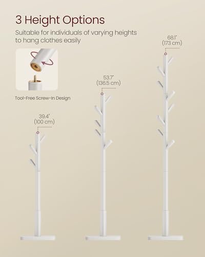 VASAGLE Solid Wood Coat Rack, Free Standing, 8 Hooks, 3 Height Options