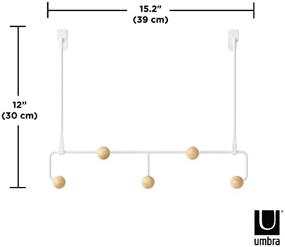 Umbra Estique Over the Door Organizer, 5-Hook Steel, Small, White/Natural