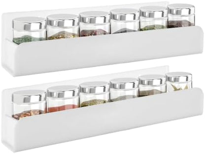 12 Inch Acrylic Spice Rack Wall Mount, White, 2 Pack