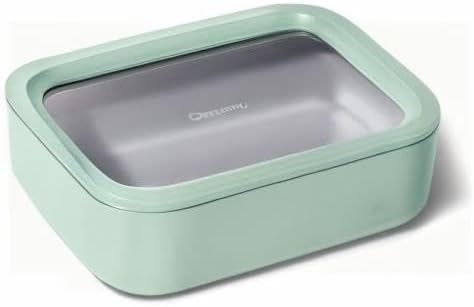 Caraway Glass Food Storage - 6.6 Cup Glass Container - Ceramic Coated Food Container - Non Toxic, Non Stick Lunch Box Container with Lids - Dishwasher, Oven, & Microwave Safe - Mist