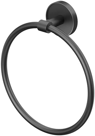 Gatco 5552MX Sky Towel Ring | Modern Hand Towel Holder for Bathroom | Stylish Decorative Hardware, Heavy Duty Metal, EZ Ancor Mounting | Matte Black