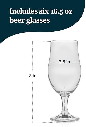 Libbey Crafts Brew Belgian Tulip Beer Glass Set, Elegant Belgian Beer Glasses Set of 6 for Belgian Ale, Dishwasher Safe Gift Set for Beer Lovers