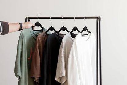 IRIS USA Clothes Rack with Wood Shelf, Garment Storage, Black