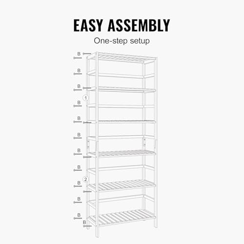 VEVOR 6-Tier Bamboo Shelf, Open Wood Bookshelf, Display Storage Rack Organizer, Freestanding Flower Plant Stand, Multifunctional Bamboo Bookshelf Ideal for Bathroom, Bedroom, Office, Study, Natural