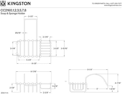 Kingston CC2167 Clawfoot Tub Rim Soap & Sponge Holder, Brushed Brass