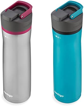 Contigo Cortland Chill 2.0 Vacuum-Insulated Stainless Steel Water Bottle Spill-Proof Lid Preserves Temperature for Hours 24oz 2-Pack Juniper & Dragonfruit Ideal for Travel and Daily Use
