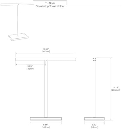 Gatco 1444MXB Modern Rectangle Base Freestanding Countertop Towel Holder, Combo / 10.50" W x 11.13" H T-Shape Style Countertop Hand Towel Holder for Bathroom, Kitchen/Fingertip Towel Rack