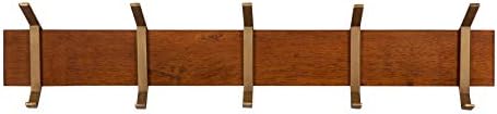 Kate and Laurel Rossmore Modern 5 Hook Shelf, Walnut and Gold, Mid-Century Coat Rack
