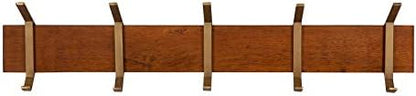 Kate and Laurel Rossmore Modern 5 Hook Shelf, Walnut and Gold, Mid-Century Coat Rack