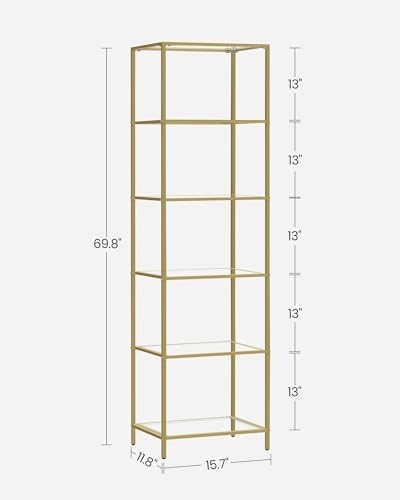 VASAGLE Bookcase Bookshelf, Tempered Glass Bookshelves, Steel Frame
