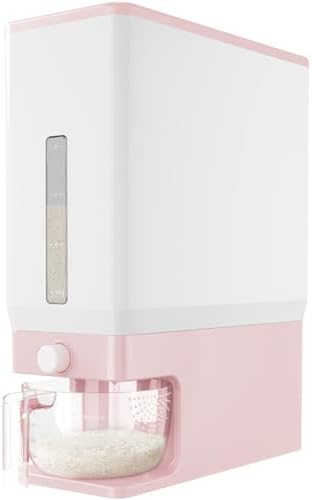 Lifewit Rice Dispenser 25 Lbs, Airtight Storage with Measuring Cup, Pink