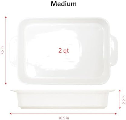 Glad Baking Dish Set, 3pc - Rectangular Stoneware Casserole Dishes for Oven and Microwave - Nesting Bakeware Set with Handles (12'', 10.5'', and 8.5''), Dishwasher Safe