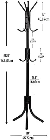 Mind Reader Freestanding Coat Rack, Multi-Tier Organizer for Office and Entryway, Metal, Black