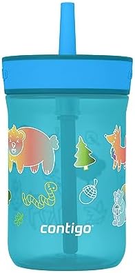Contigo Kids’ Leighton Straw Tumbler with Spill-Proof Leak-Proof Lid 14oz Juniper/Blue Forest