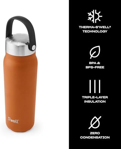 S'well Recycled Stainless Steel Explorer with Insulated Lid and Handle, 24oz, Carnelian, Triple Layered Vacuum Insulated Containers Keeps Drinks Cold for 36 Hours and Hot for 8