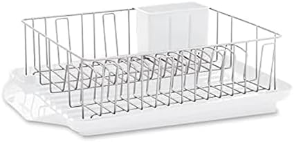 Farberware Classic Large Rust Resistant Full Dishrack with Removable 3 Compartment Flatware Caddy, Andlged Drain Board, 3-Piece, White