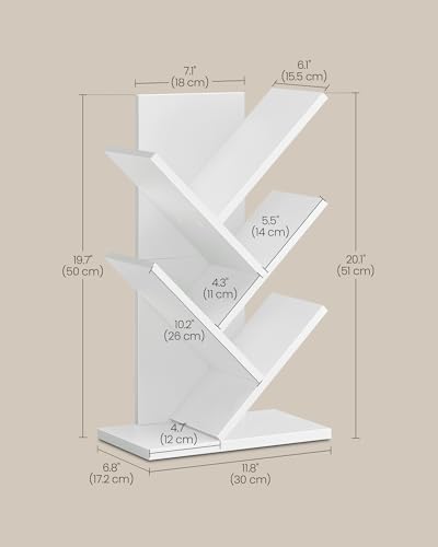 VASAGLE Tree Bookshelf, 5 Tiers, 11.8 x 6.8 x 20.1 Inches