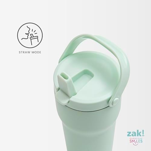 Zak Designs Sutton Travel Tumbler for On the Go, 30oz Stainless Steel with Vacuum Insulation, Straw Spout, Carry Handle for Cold Drinks (Cream White)