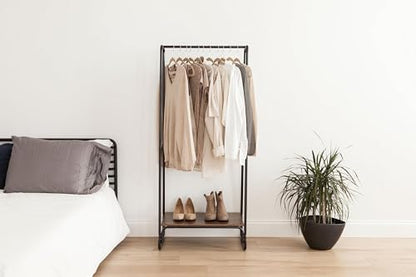 IRIS USA Clothes Rack with Wood Shelf, Garment Storage, Black
