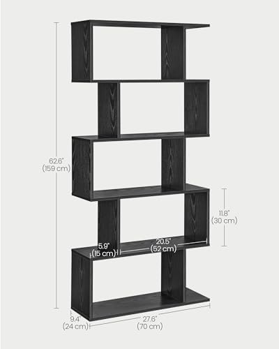 VASAGLE 5-Tier Bookcase, Open Storage, 27.6 x 9.5 x 62.6 Inches
