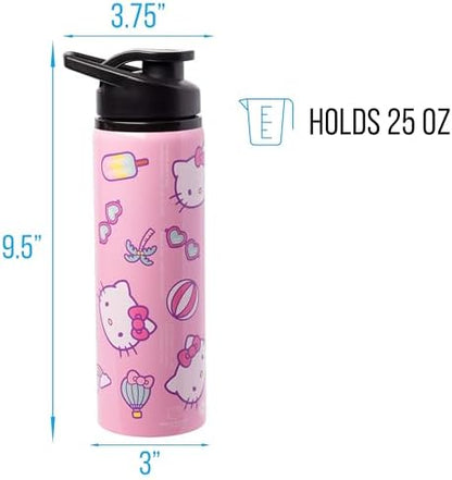 Silver Buffalo Sanrio Hello Kitty Vibes, Stainless Steel Water Bottle, 25oz