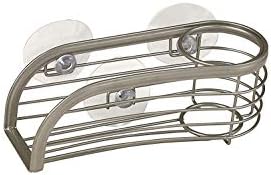 Spectrum Sink Sponge and Brush Holder with Suction Cups Ashley 2 in 1 Sink Caddy Satin Nickel, No Rust Easy Mount Suction Cup Kitchen Sink Sponge and Brush Holder Wire Cradle Promotes Quick Drying