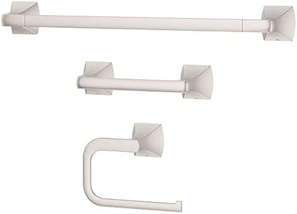 Pfister Bruxie 3-Piece Bathroom Hardware Set with Towel Bar, Towel Ring, and Toilet Paper Holder, Wall-Mounted, Spot Defense Brushed Nickel Finish, BTBBIE3GS