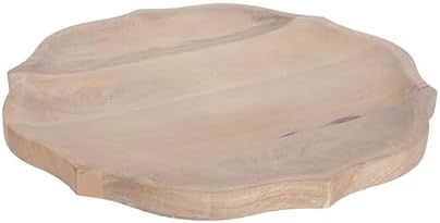 Kate and Laurel Lorah Farmhouse Wood Round Lazy Susan Tray, 16 Inch Diameter, Natural, Scalloped Wooden Countertop Organizer with Turning Lazy Susan for Kitchen Storage or Living Room Ottoman Tray