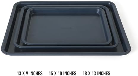 Calphalon Legacy 3-Piece Cookie Sheet Set, Cookie Baking Sheet, Metal Baking Sheet, 3 Pieces Nonstick Baking Sheets 18 15 13 Inch, Navy Blue, PFOA-Free for Even Baking, Oven Safe for Baking