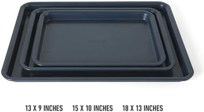 Calphalon Legacy 3-Piece Cookie Sheet Set, Cookie Baking Sheet, Metal Baking Sheet, 3 Pieces Nonstick Baking Sheets 18 15 13 Inch, Navy Blue, PFOA-Free for Even Baking, Oven Safe for Baking