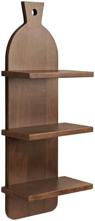 Kate and Laurel Braxton Modern Farmhouse Three-Tier Wall Shelf, 12 x 7 x 32, Natural Brown, Transitional Tiered Wood Display Shelf for Kitchen Spice Rack