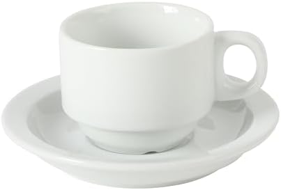 Gibson Home Gracious Dining 3-Ounce Espresso Cups Set of 4, Small Stackable Coffee Cups with 4 Saucers, Metal Stand, Ceramic Demitasse Mugs, Espresso Accessories for Machine