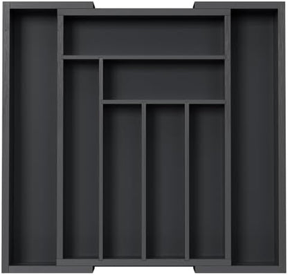 Pipishell Bamboo Expandable Silverware Drawer Organizer, Black, Medium