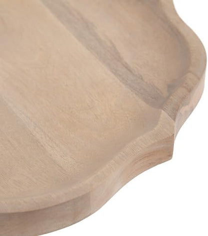 Kate and Laurel Lorah Farmhouse Wood Round Lazy Susan Tray, 16 Inch Diameter, Natural, Scalloped Wooden Countertop Organizer with Turning Lazy Susan for Kitchen Storage or Living Room Ottoman Tray