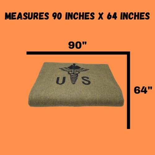 M MCGUIRE GEAR Military Style Wool Camping, Survival, and First Aid Blanket, 64" x 90", Embroidered Caduceus Logo, Olive Drab