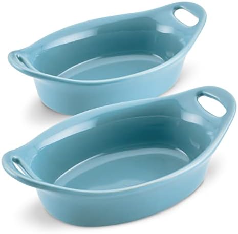 Rachael Ray Ceramics Au Gratin Set, Oval, Two 12-ounce, Agave Blue