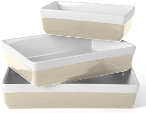MARTHA STEWART 3-Piece Oven to Table Stoneware Bakeware Set – Baking Dish & Casserole Set – Grey – Durable Oven-Safe Bakeware for Baking and Serving