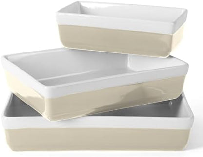 MARTHA STEWART 3-Piece Oven to Table Stoneware Bakeware Set – Baking Dish & Casserole Set – Grey – Durable Oven-Safe Bakeware for Baking and Serving