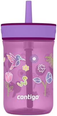 Contigo Leighton Straw Tumbler, 14 oz, Grape (Tulips)