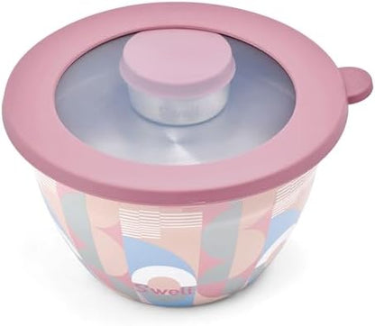 S'well Stainless Steel Salad Bowl Kit 64oz, Dusty Pink Daydream, Comes with 2oz Mini Canister and Removable Tray for Organization, Leakproof, Easy to Clean, Dishwasher Safe