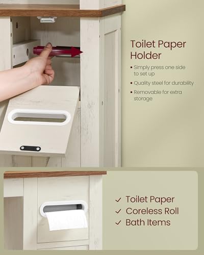 VASAGLE Over the Toilet Storage Cabinet, Doors, Adjustable Shelves, 31.3''W