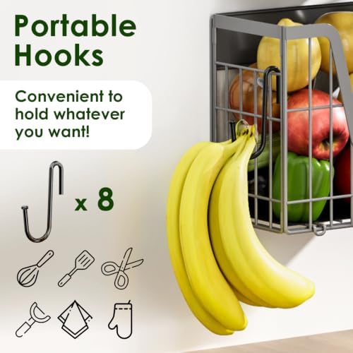 4 Pack Magnetic Shelf for Fridge, Fruit Potato and Onion Storage Bins, Magnetic Spice Rack for Kitchen Pantry Laundry Organizer, Metal Baskets Side of Fridge Organizers and Storage (Grey)