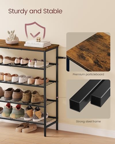 VASAGLE Shoe Rack, 5 Tiers, 18-24 Pairs, Metal Organizer Shelf