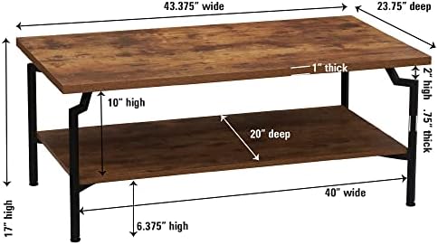 Household Essentials Rustic Hickory Woodgrain Coffee Table with Black Iron Base